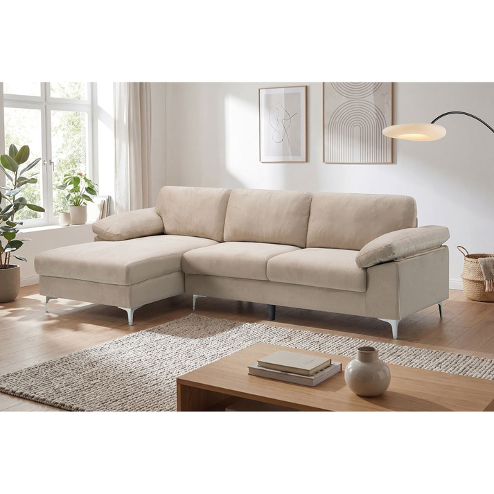 ALEX Καναπές Σαλονιού Καθιστικού Δεξιά Γωνία, Ύφασμα Μπεζ Velure