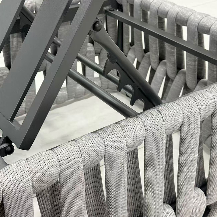 MAJORCA Ξαπλώστρα, Αλουμίνιο με Olefin Rope Γκρι, Μαξιλάρι Ανοιχτό Γκρι