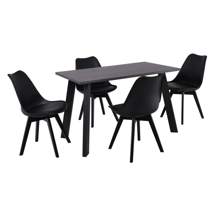 MARTIN Set Τραπεζαρία: Τραπέζι + 4 Καρέκλες, MDF Grey Walnut, Μέταλλο-Ξύλο-PP και PU Μαύρο