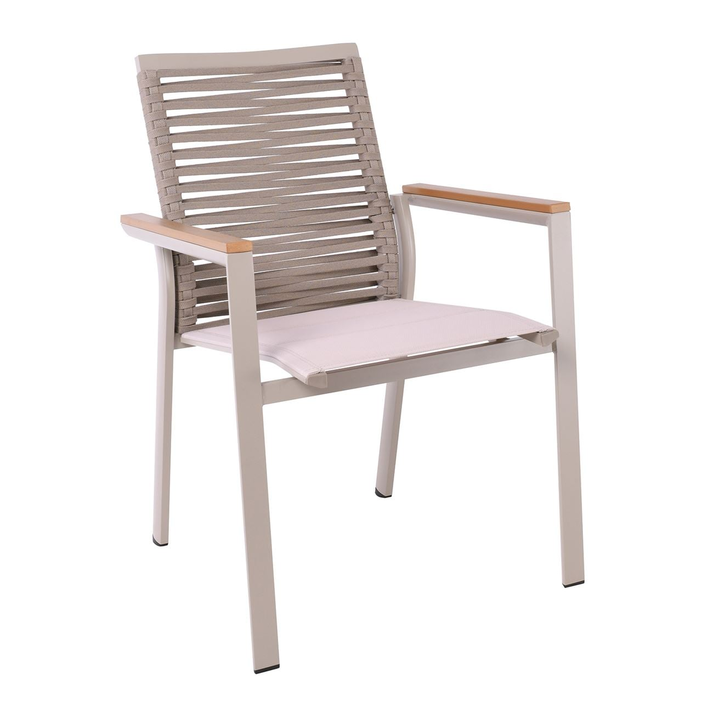 SIERRA Πολυθρόνα Dining Στοιβαζόμενη Αλουμινίου, Μπεζ Padded Textilene & Flat Rope