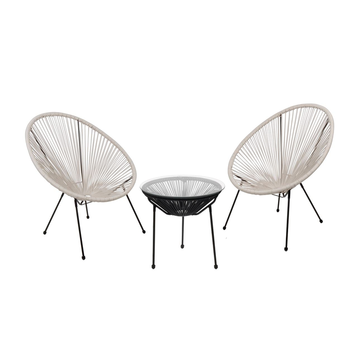 ACAPULCO Set Κήπου - Βεράντας: Τραπέζι+2 Πολυθρόνες, Μέταλλο Μαύρο / Rattan Άσπρο & Μαύρο