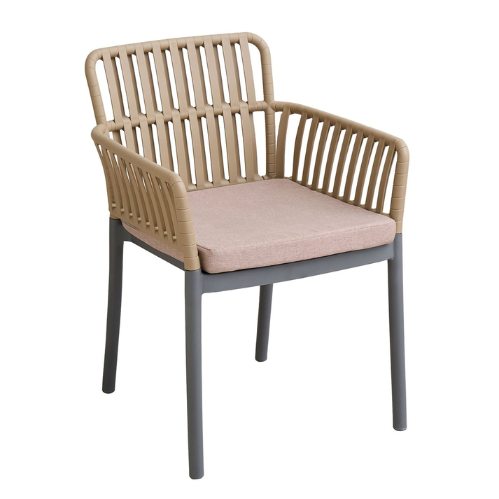 SYLVIA Πολυθρόνα Βεράντας- Κήπου, PP-UV Sand Beige- Ανθρακί, Μαξιλάρι Μπεζ (KD)
