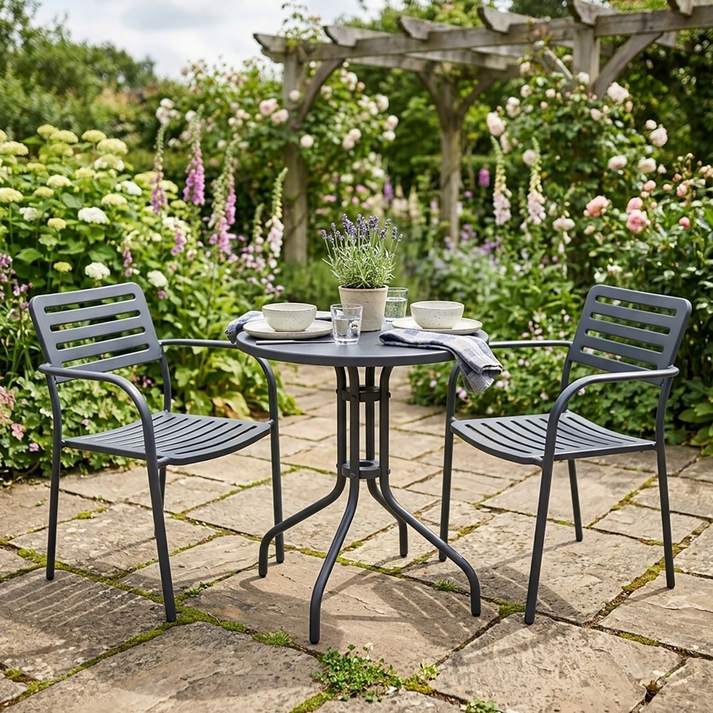 ROMA Set Κήπου-Βεράντας: Τραπέζι + 2 Πολυθρόνες, Μέταλλο Βαφή Μαύρο