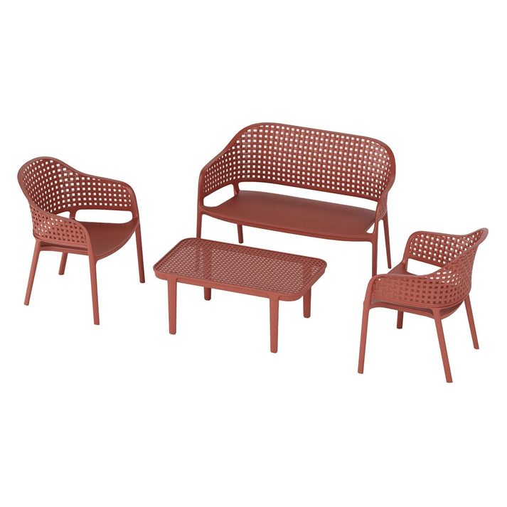 MALAGA Set Σαλόνι Κήπου PP-UV Bordeaux: Καναπές + 2 Πολυθρόνες + Τραπεζάκι