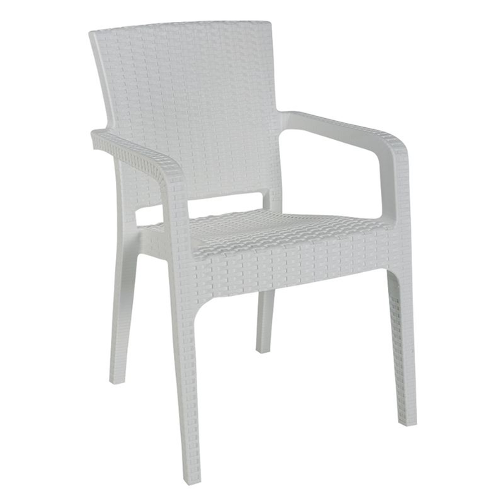 LORA Πολυθρόνα Κήπου Στοιβαζόμενη, PP (Rattan Look) Απόχρωση Άσπρο