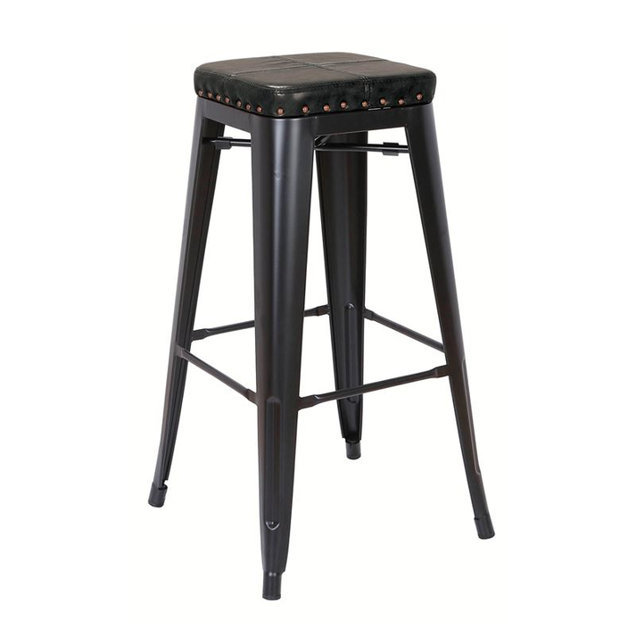 RELIX Σκαμπό Bar-Pro, Στοιβαζόμενο, Μέταλλο Βαφή Μαύρο Matte, Pu Μαύρο