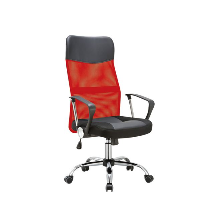 BF2400-PVC Πολυθρόνα Γραφείου Διευθυντή, Βάση Χρώμιο, Pvc - Mesh, Κόκκινο - Μαύρο