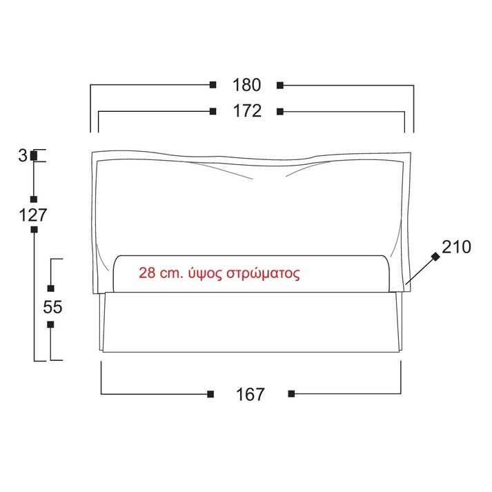 FAB Κρεβάτι Ελληνικής Κατασκευής 210x180xH127cm (Για Στρώμα 160x200)