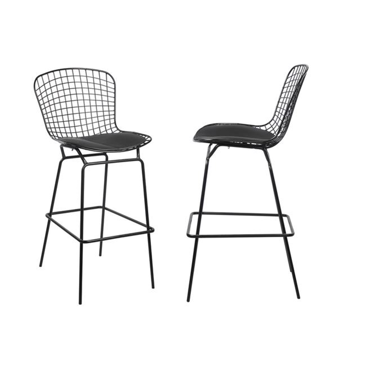 SAXON Σκαμπό BAR με Πλάτη, Μέταλλο Βαφή Μαύρο, Μαξιλάρι Pu Μαύρο