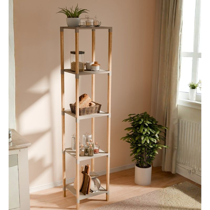 Ραφιέρα δαπέδου πλαστική - ξύλινη χρώμα φυσικό - μπεζ 28x25x137εκ.