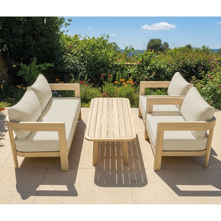 FLORIDA Living Set Σαλόνι Καθιστικό Κήπου-Βεράντας (4τ), Acacia, Μαξιλάρια Μπεζ