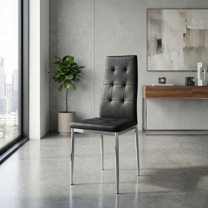 Καρέκλα τραπεζαρίας Rosa μαύρο PU - μεταλλικό πόδι χρωμίου 41x48x98εκ.