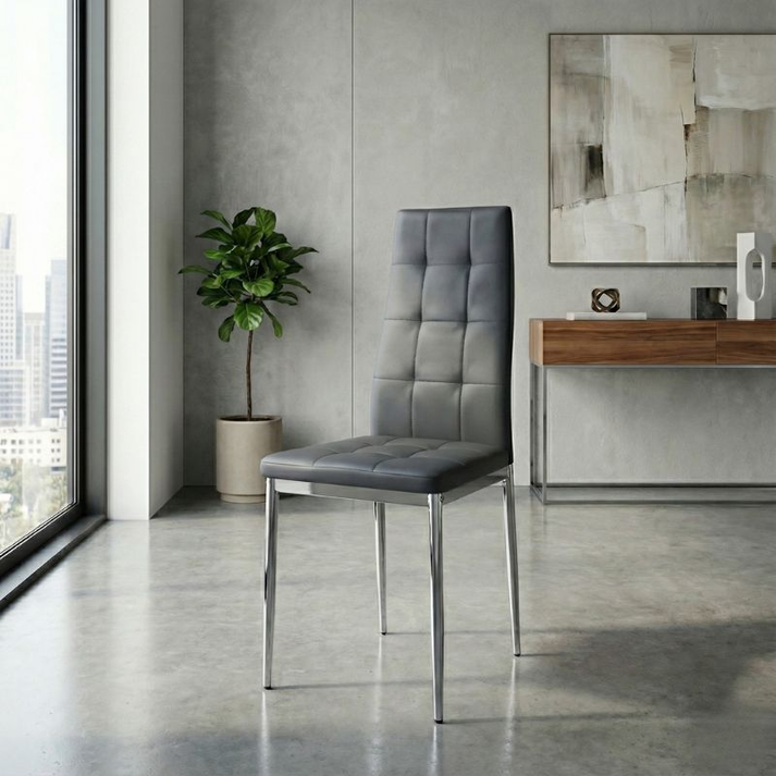 Καρέκλα τραπεζαρίας Rosa γκρι PU - μεταλλικό πόδι χρωμίου 41x48x98εκ.