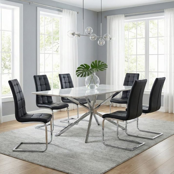 Καρέκλα τραπεζαρίας Vela μαύρο PU - μεταλλική βάση χρωμίου 41x61x107εκ.