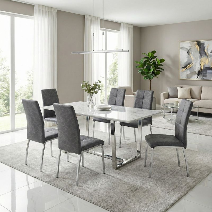 Καρέκλα τραπεζαρίας Alma γκρι PU - μεταλλικό πόδι χρωμίου 42x53x97εκ.