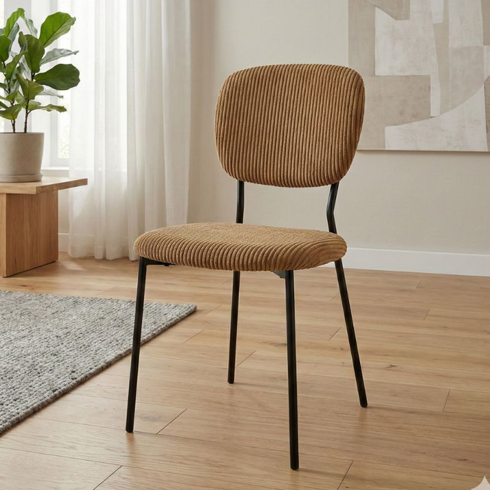 Καρέκλα τραπεζαρίας Kevin μουσταρδί ύφασμα - μεταλλικό μαύρο πόδι 48x51x87εκ.