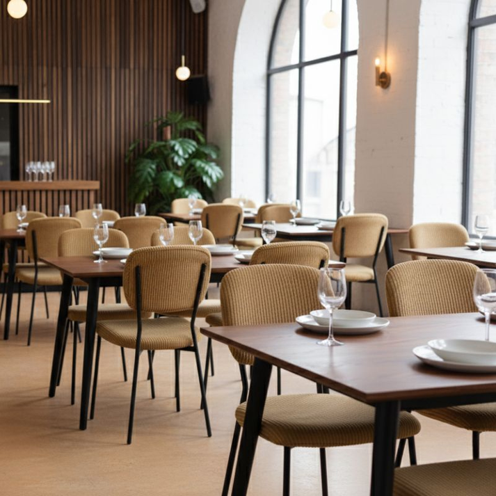 Καρέκλα τραπεζαρίας Kevin μουσταρδί ύφασμα - μεταλλικό μαύρο πόδι 48x51x87εκ.