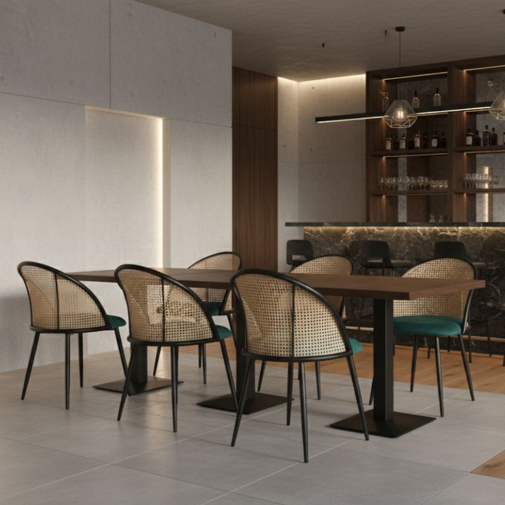 Καρέκλα τραπεζαρίας Jacob pe rattan - κυπαρισσί βελούδο - μεταλλικό μαύρο πόδι 52x50x77εκ.