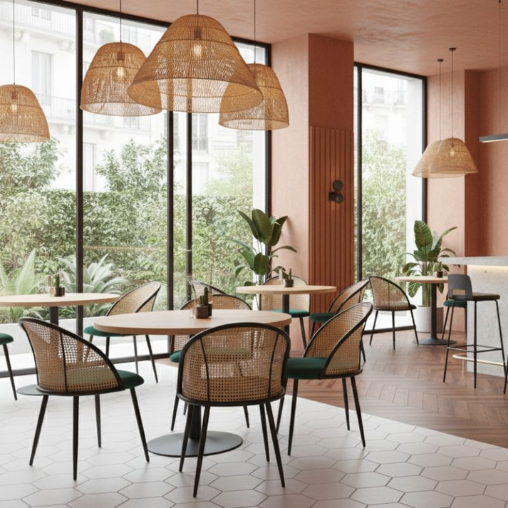 Καρέκλα τραπεζαρίας Jacob pe rattan - κυπαρισσί βελούδο - μεταλλικό μαύρο πόδι 52x50x77εκ.