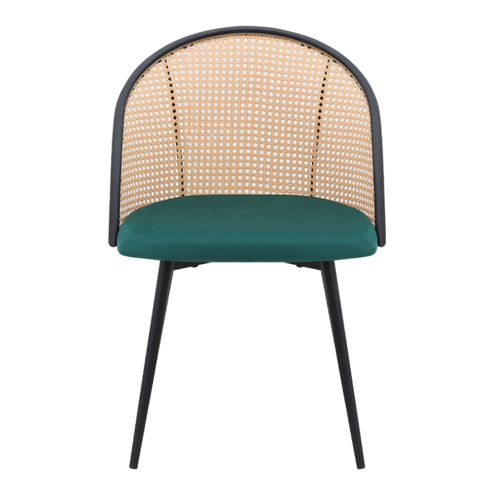Καρέκλα τραπεζαρίας Jacob pe rattan - κυπαρισσί βελούδο - μεταλλικό μαύρο πόδι 52x50x77εκ.