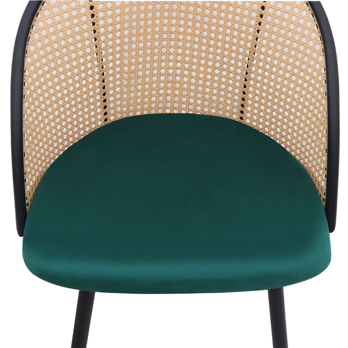 Καρέκλα τραπεζαρίας Jacob pe rattan - κυπαρισσί βελούδο - μεταλλικό μαύρο πόδι 52x50x77εκ.