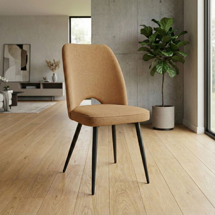 Καρέκλα τραπεζαρίας Christy μουσταρδί ύφασμα - μεταλλικό μαύρο πόδι 47x59x90εκ.