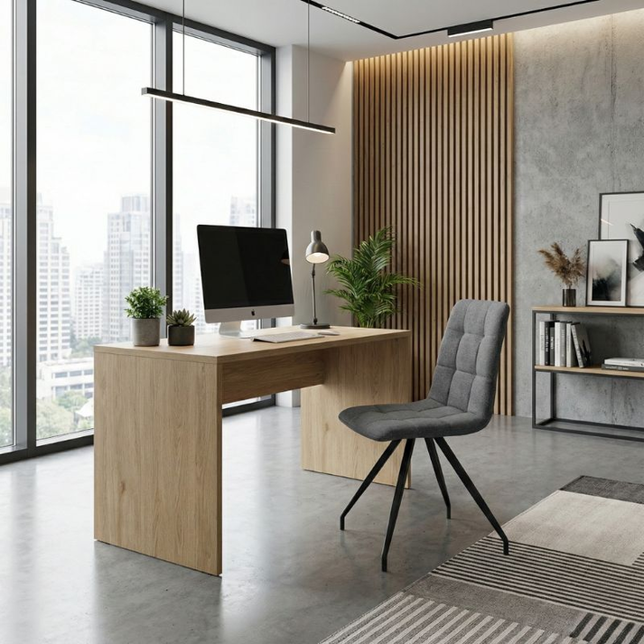 Καρέκλα τραπεζαρίας Bianca γκρι ύφασμα - μεταλλικό μαύρο πόδι 43x56x84εκ.