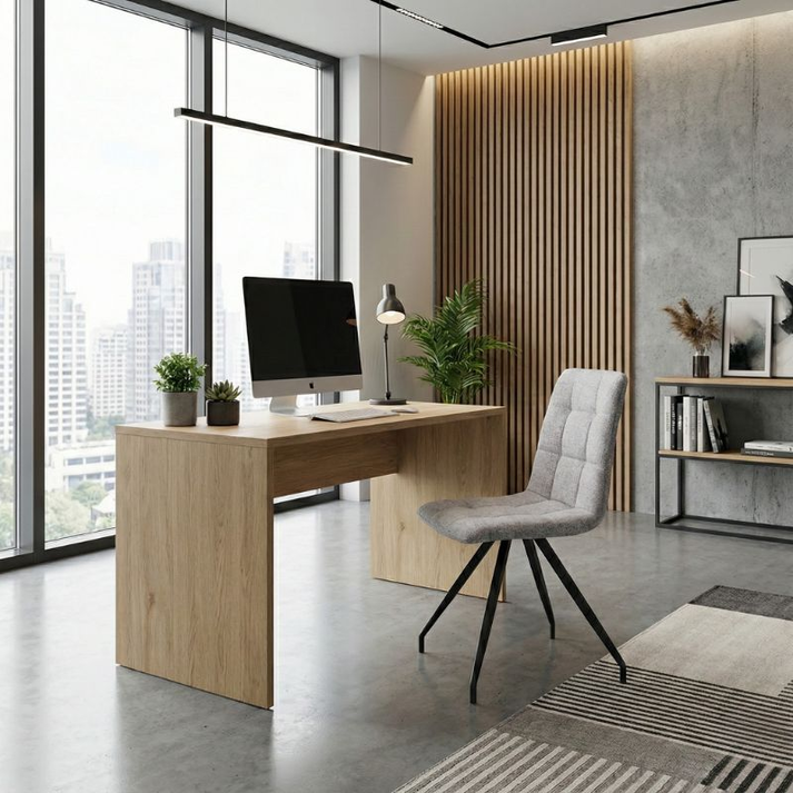 Καρέκλα τραπεζαρίας Bianca μπεζ ύφασμα - μεταλλικό μαύρο πόδι 43x56x84εκ.