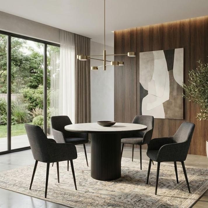 Πολυθρόνα τραπεζαρίας Monica γκρι ύφασμα - μεταλλικό μαύρο πόδι 54x57x84εκ.