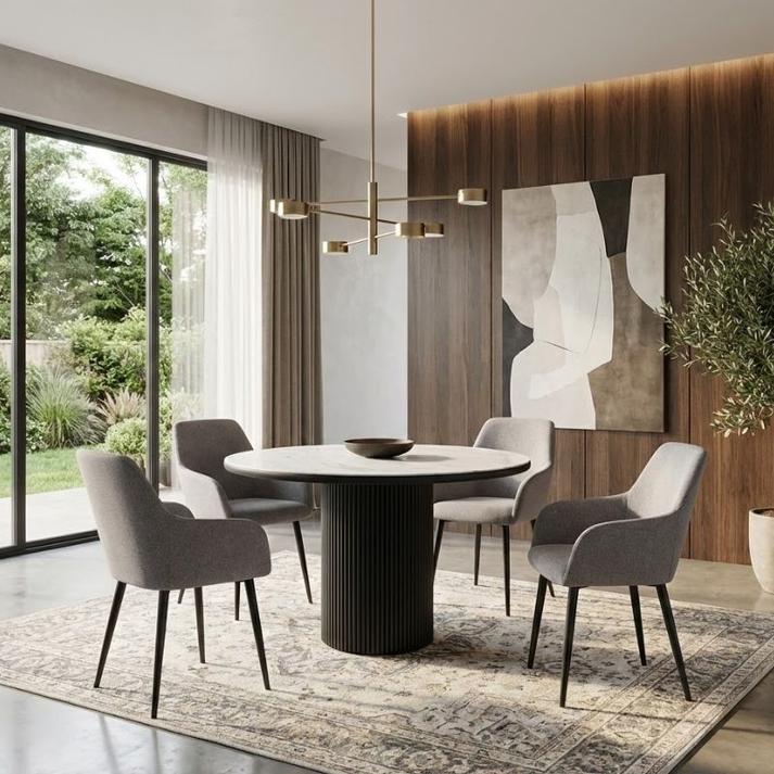 Πολυθρόνα τραπεζαρίας Monica μπεζ ύφασμα - μεταλλικό μαύρο πόδι 54x57x84εκ.