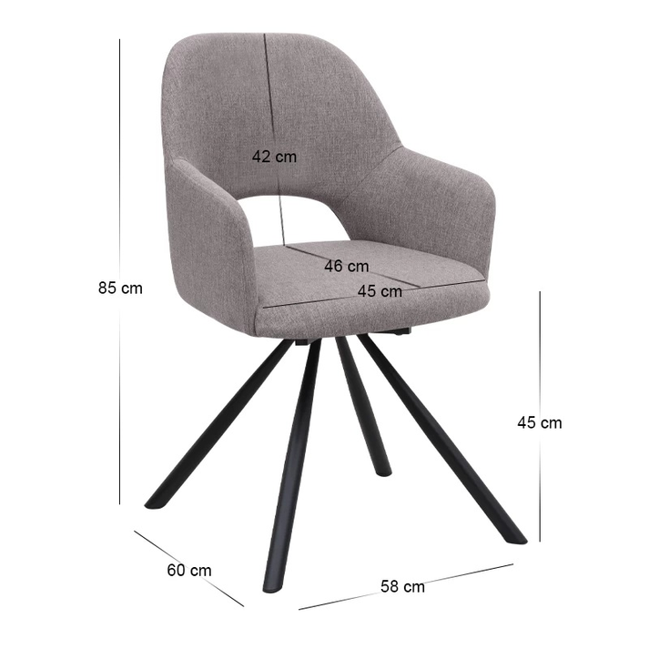 Πολυθρόνα τραπεζαρίας Gabriel μπεζ ύφασμα - μεταλλικό μαύρο πόδι 58x60x85εκ.