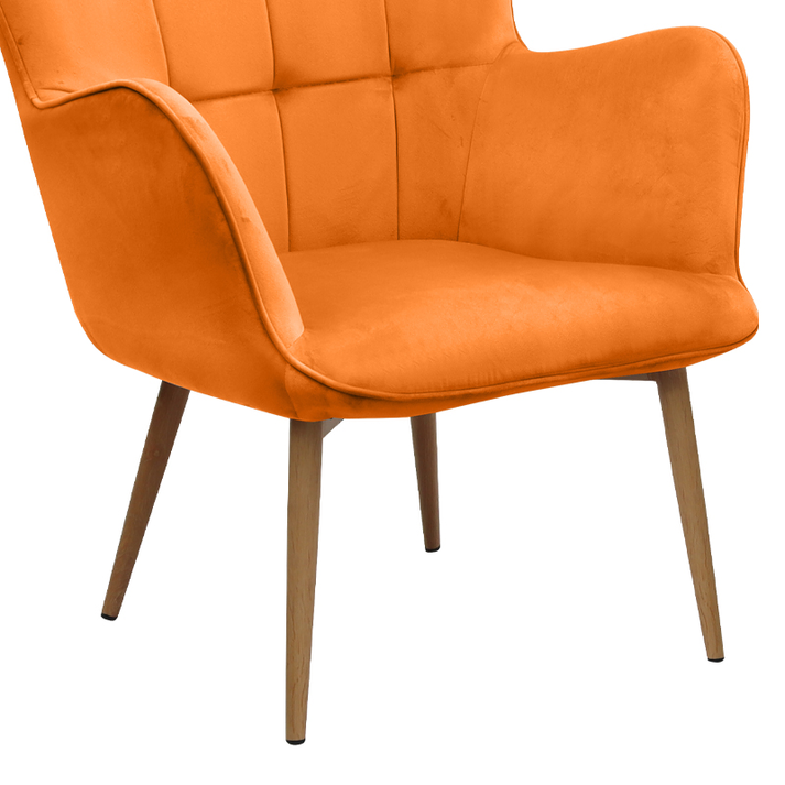 Πολυθρόνα - Μπερζέρα με υποπόδιο Lily κροκί βελούδο - μεταλλικό πόδι χρώμα φυσικό 70x62x98εκ.