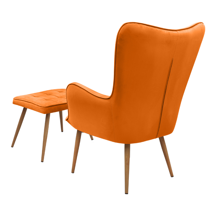 Πολυθρόνα - Μπερζέρα με υποπόδιο Lily κροκί βελούδο - μεταλλικό πόδι χρώμα φυσικό 70x62x98εκ.