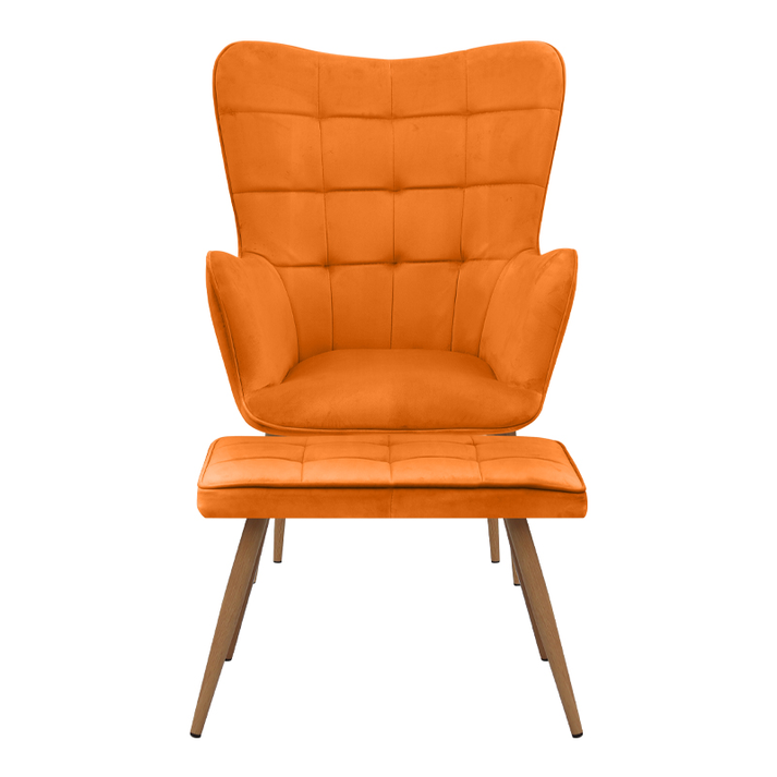 Πολυθρόνα - Μπερζέρα με υποπόδιο Lily κροκί βελούδο - μεταλλικό πόδι χρώμα φυσικό 70x62x98εκ.