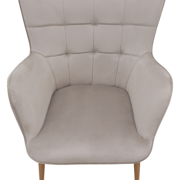 Πολυθρόνα - Μπερζέρα με υποπόδιο Lily μπεζ βελούδο - μεταλλικό πόδι χρώμα φυσικό 70x62x98εκ.