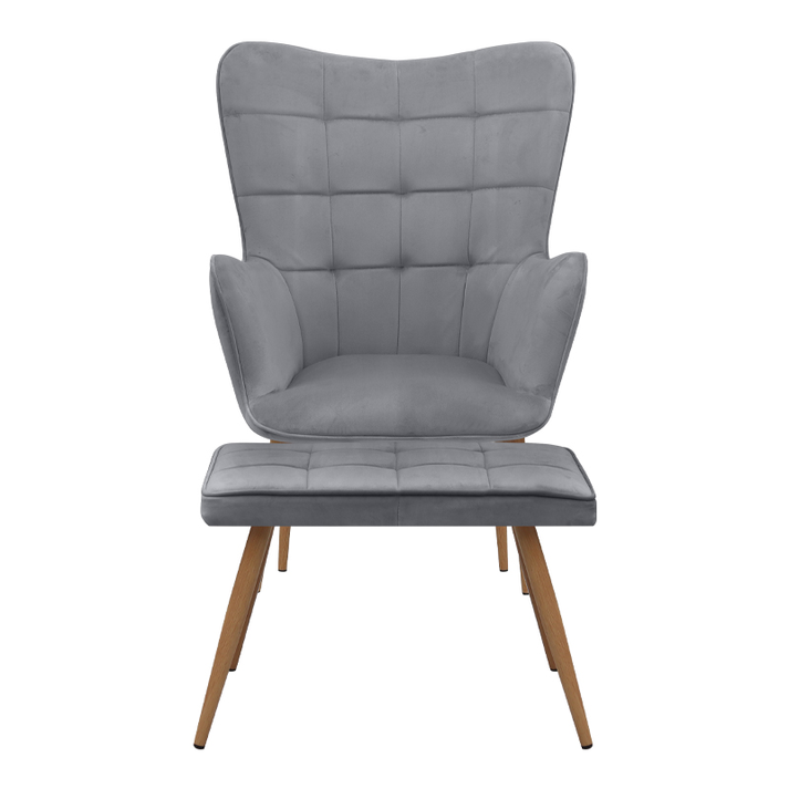 Πολυθρόνα - Μπερζέρα με υποπόδιο Lily γκρι βελούδο - μεταλλικό πόδι χρώμα φυσικό 70x62x98εκ.