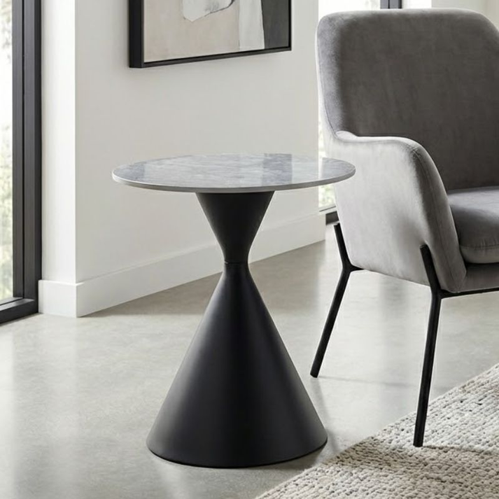 Τραπεζάκι βοηθητικό Logan sintered stone - μέταλλο χρώμα γκρι εφέ μαρμάρου - μαύρο Ø50x56εκ.