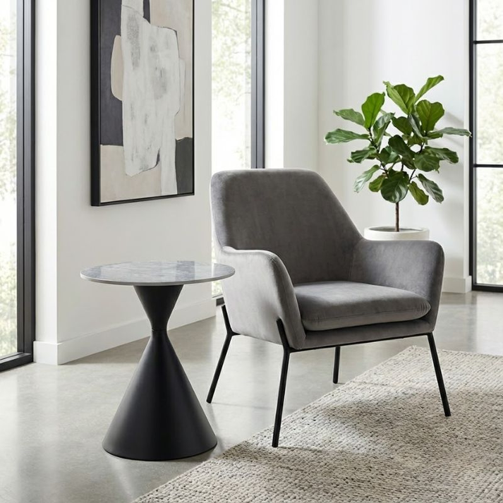 Τραπεζάκι βοηθητικό Logan sintered stone - μέταλλο χρώμα γκρι εφέ μαρμάρου - μαύρο Ø50x56εκ.