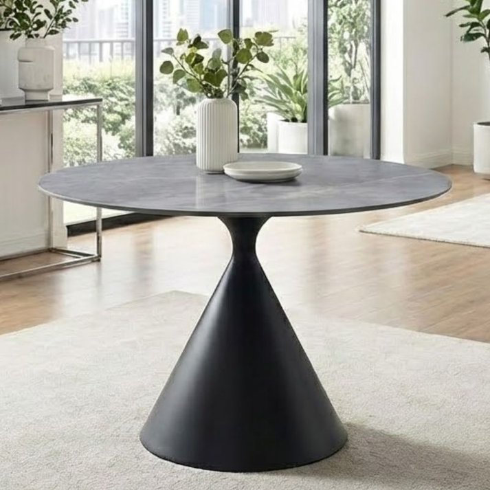 Τραπέζι Logan sintered stone - μέταλλο χρώμα γκρι εφέ μαρμάρου - μαύρο Ø120x72εκ.