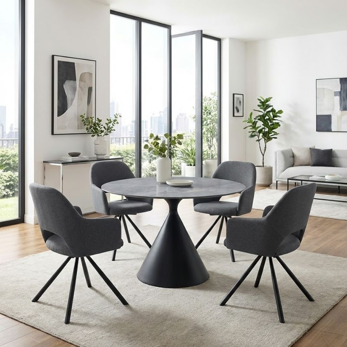 Τραπέζι Logan sintered stone - μέταλλο χρώμα γκρι εφέ μαρμάρου - μαύρο Ø120x72εκ.