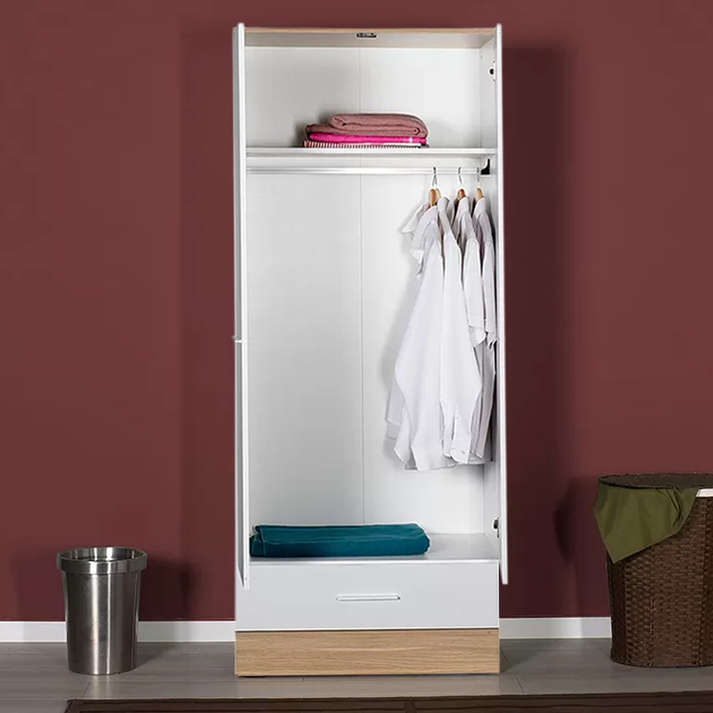 Ντουλάπα ρούχων Base δίφυλλη με συρτάρια χρώμα λευκό - sonoma 80x52x198εκ.