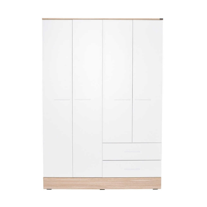Ντουλάπα ρούχων Base τετράφυλλη με συρτάρια χρώμα λευκό - sonoma 137x52x198εκ.