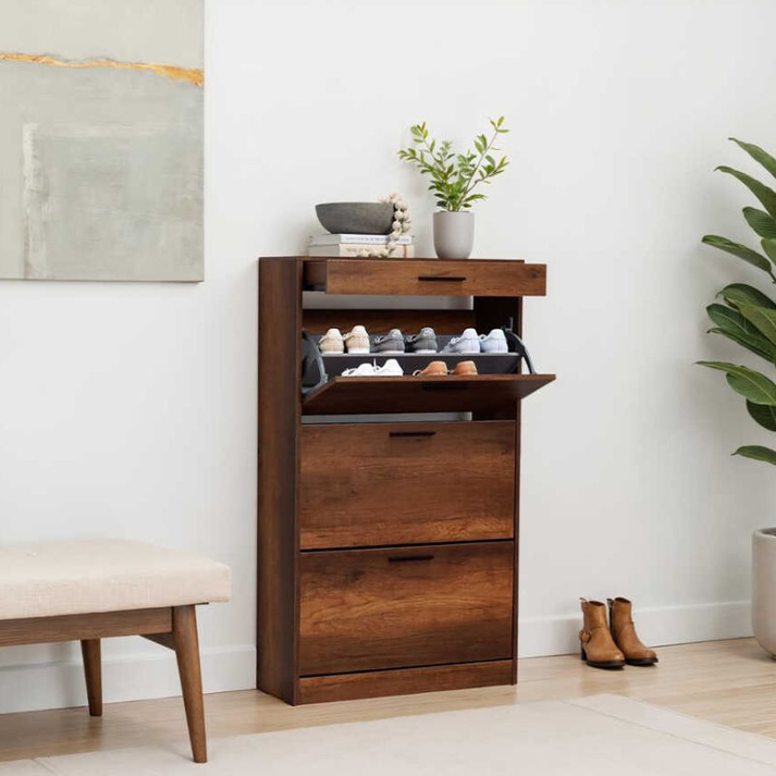 Παπουτσοθήκη Flat 18 ζεύγων χρώμα καρυδί 75x29x128εκ.