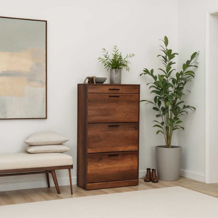 Παπουτσοθήκη Flat 18 ζεύγων χρώμα καρυδί 75x29x128εκ.