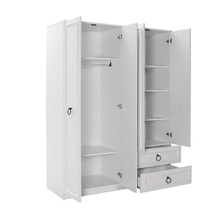 Ντουλάπα ρούχων Hampton τετράφυλλη με συρτάρια χρώμα λευκό 140x52x185εκ.