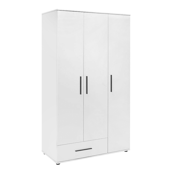 Ντουλάπα ρούχων Bianco τρίφυλλη με συρτάρια χρώμα λευκό 103x52x187εκ.