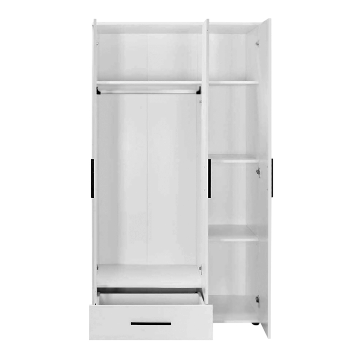 Ντουλάπα ρούχων Bianco τρίφυλλη με συρτάρια χρώμα λευκό 103x52x187εκ.