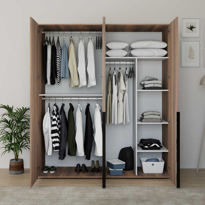 Ντουλάπα ρούχων Oryana τετράφυλλη χρώμα καρυδί 180x62x210εκ.