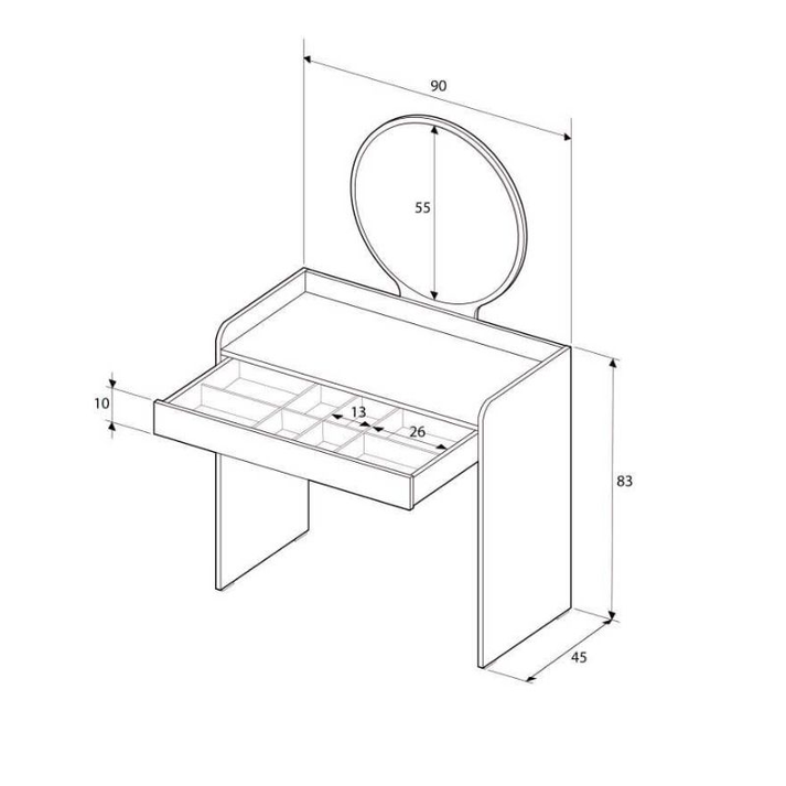 Τουαλέτα με καθρέπτη Curve χρώμα λευκό 90x47x142εκ.