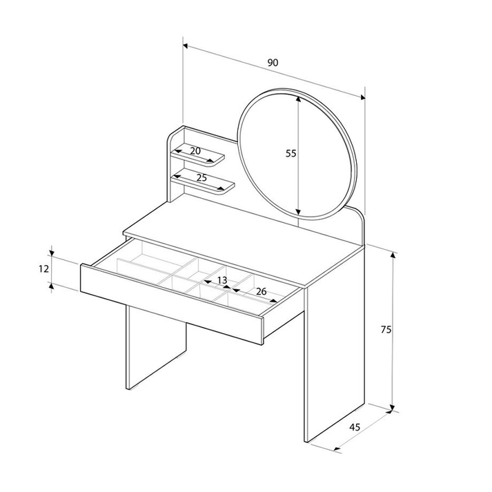 Τουαλέτα με καθρέπτη Dior χρώμα λευκό 90x45x138εκ.